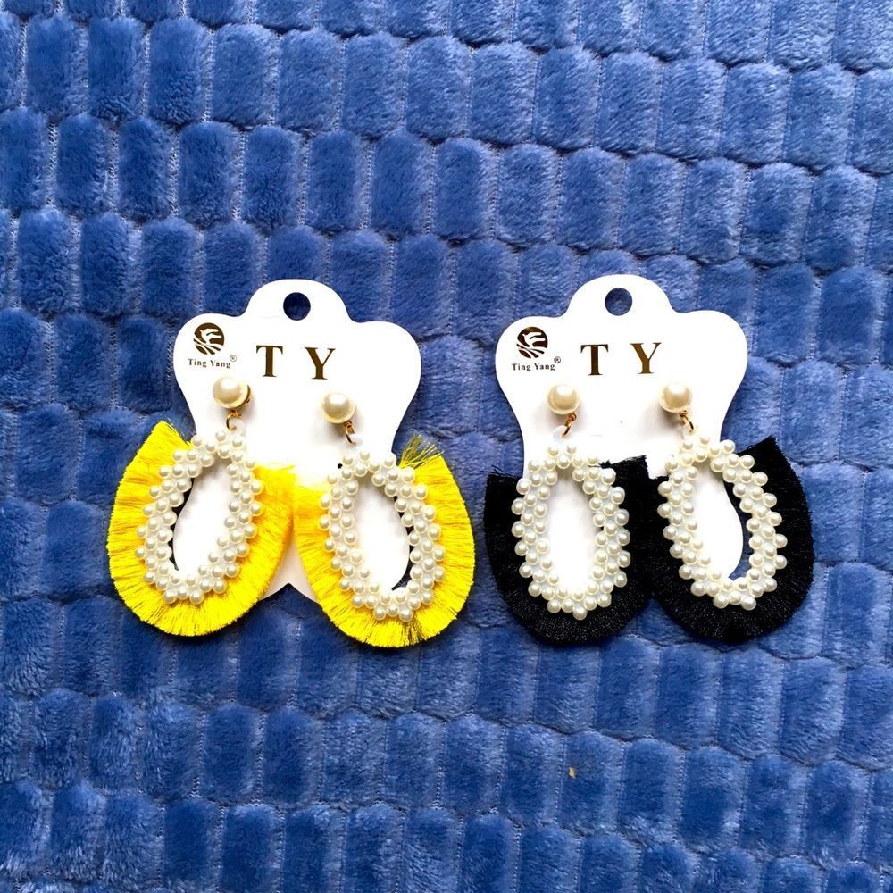 New Vintage style faux pearl fringe earrings